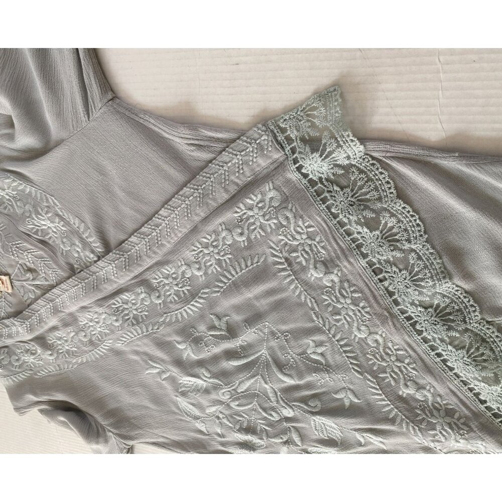 Sundance Embroidered Cardigan M Gray Boho Open Front Lace Trim Festival Party - Picture 9 of 11